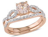 4/5 Carat (ctw) Morganite and Diamond Engagement Ring Bridal Wedding Set Ring 10K Pink Gold